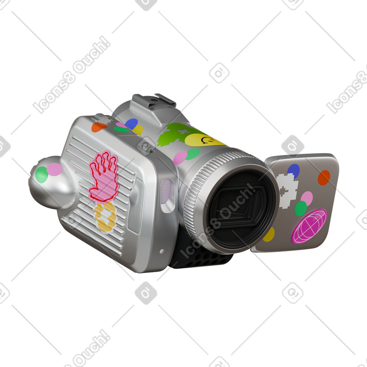 Handycam with stickers illustration in 3D Stickle style download in PNG, SVG