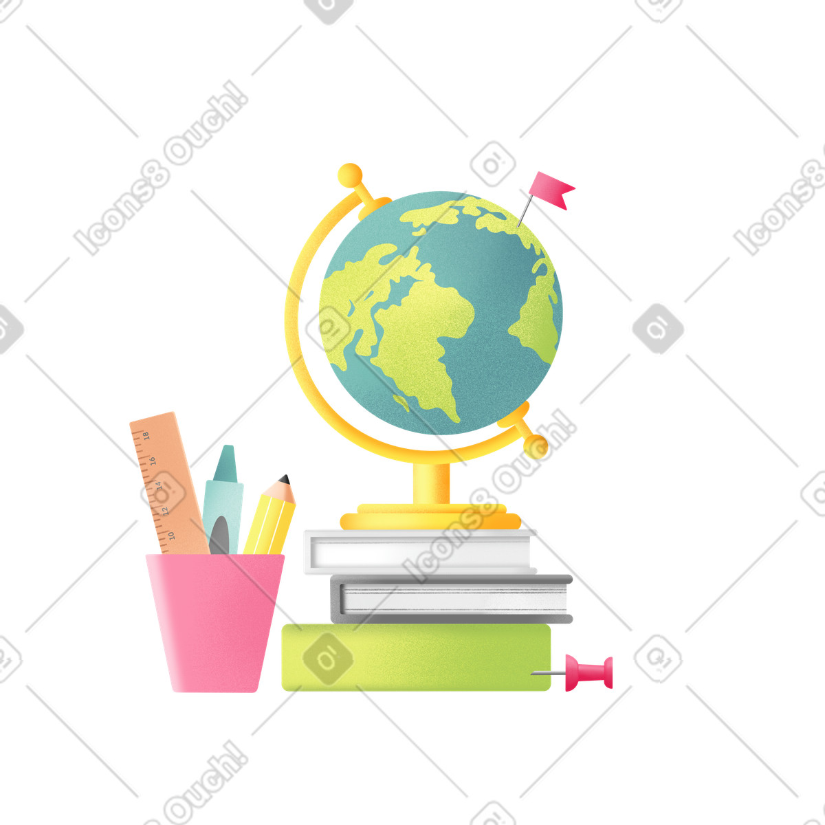 Globe and study items illustration in Joy style download in PNG, SVG