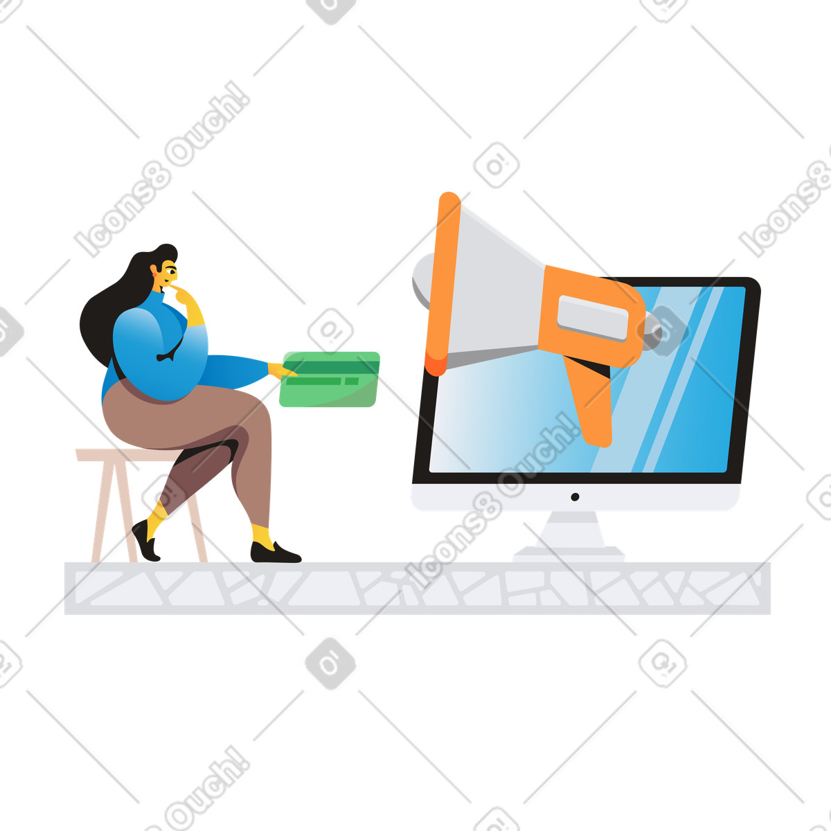 Illustration Le marketing numérique encourage les femmes à acheter en ligne dans style Jaconda télécharger aux formats PNG, SVG
