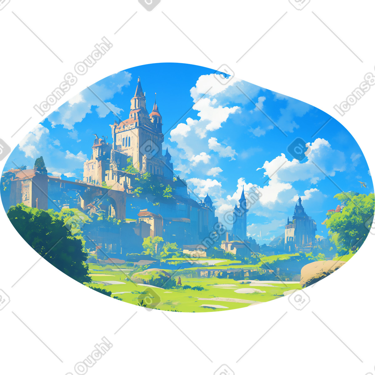Fantasy castle background illustration in Scenes style download in PNG, SVG