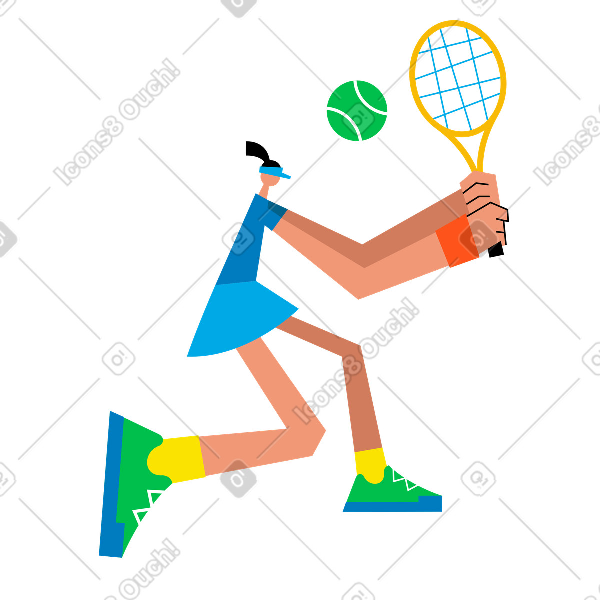 Female athlete with racket playing tennis animated illustration in Warp style download in GIF, Lottie (JSON), AE
