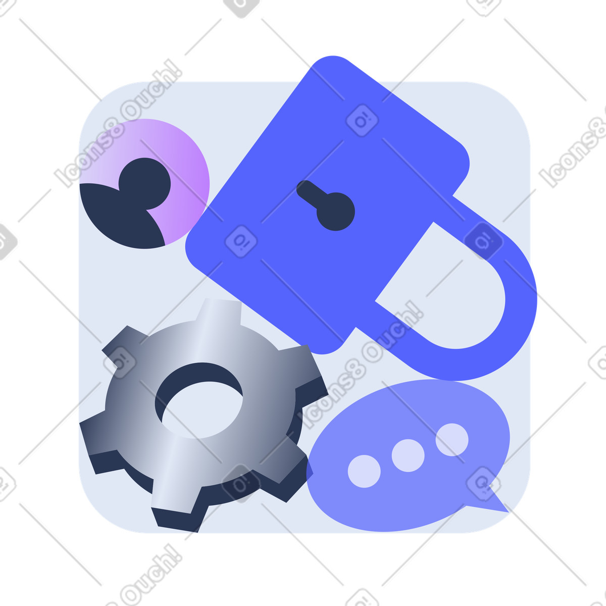 Managing security settings for user with padlock and cogwheel illustration in PNG, SVG