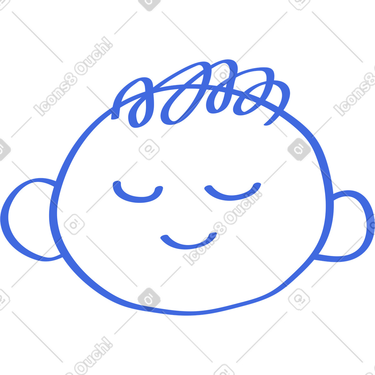 下载 Ballpoint Pen 风格的 Face relaxed smiling expression with closed eyes and curly hair 插画，支持 PNG、SVG 格式