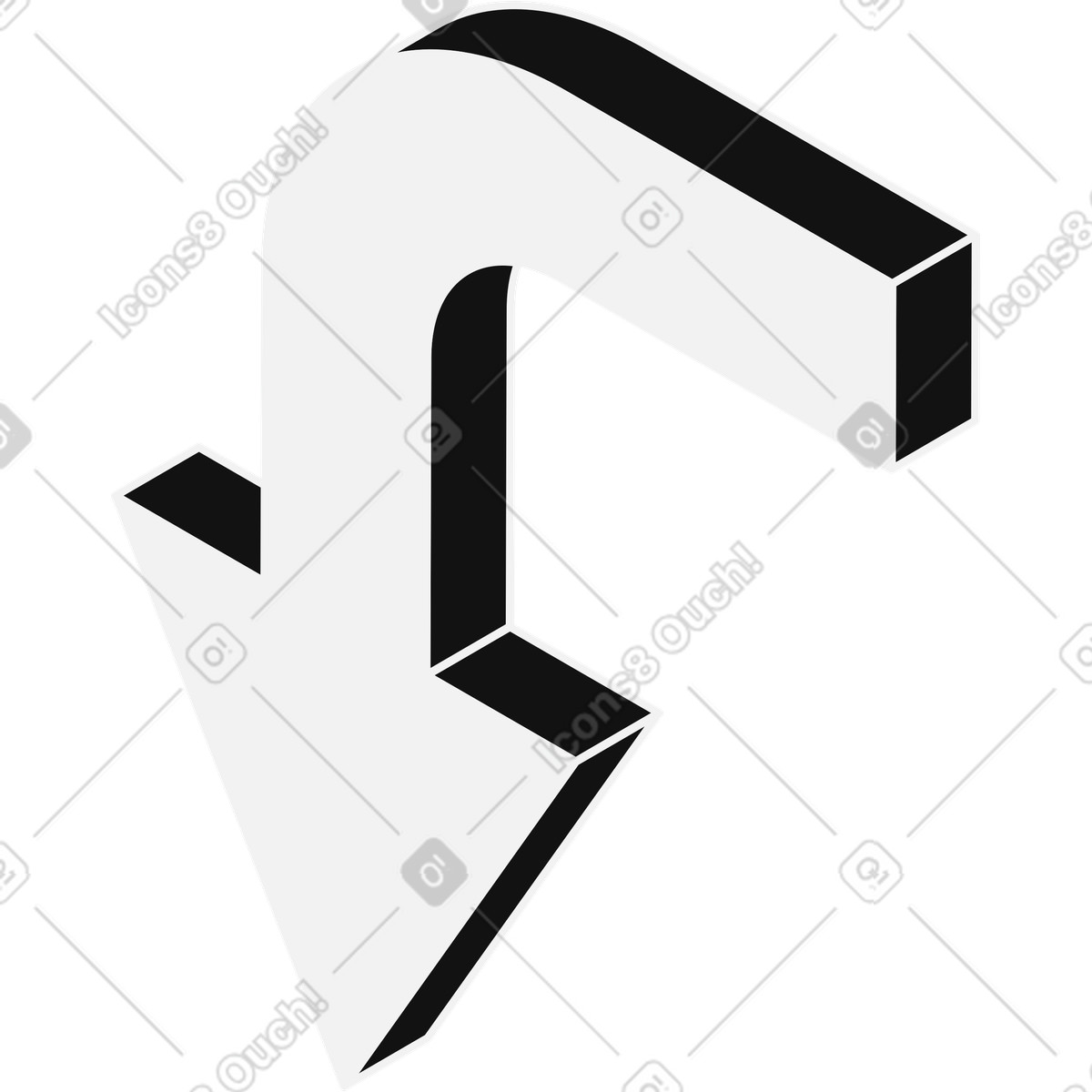 Ilustración Flecha curva blanca hacia abajo en estilo Inverse a descargar en PNG y SVG