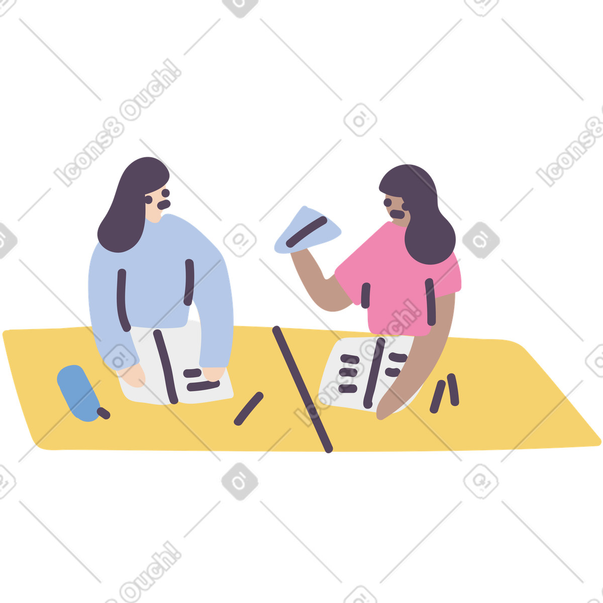 Students at desks with copybooks and paper airplane, Classroom teamwork interaction illustration in Pluto style download in PNG, SVG