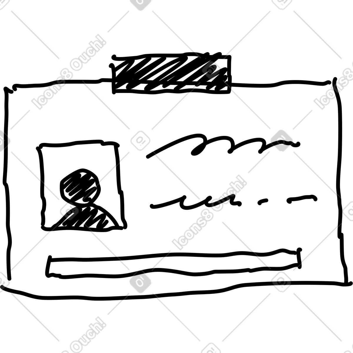 Profile card layout with avatar placeholder and handwritten text lines-Illustration im Rough Sketch-Stil als Download in PNG, SVG