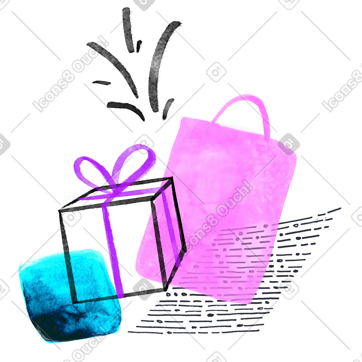 Shopping bag and cardboard present box illustration in Inky style download in PNG, SVG