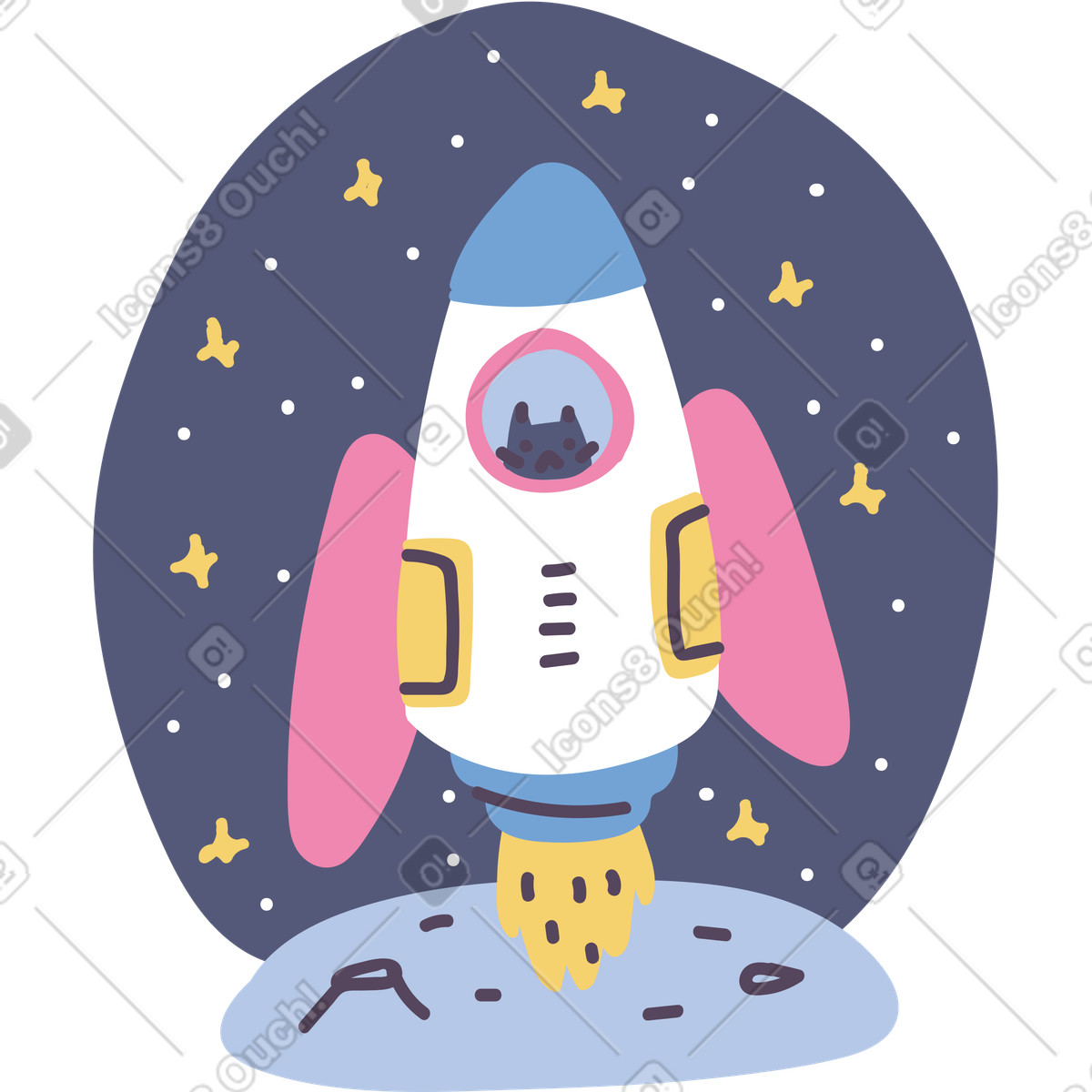 Spaceship travelling in space illustration in Pluto style download in PNG, SVG