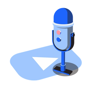 A microphone with play button background - Editorial style illustration