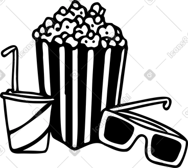 팝콘 음료와 3d 안경 PNG, SVG