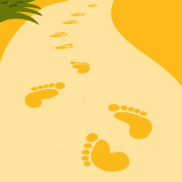 A sandy path with a clear view of a small child's footprints beside their parent's larger footprints. The child’s footprints are smaller and rounder, showing the unique pattern of a child’s shoe, while the parent's footprints are elongated and more defined. The sandy texture is detailed, displaying fine grains and subtle ripples, while the path gently curves away into the distance. Sunlight casts soft shadows of the footprints, enhancing the sense of warmth and connection between the two.