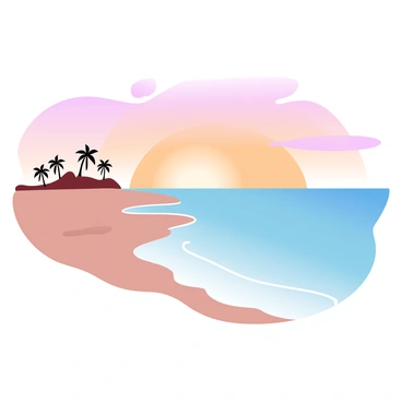 A tranquil beach at sunset with vibrant orange and pink skies reflecting on calm waters