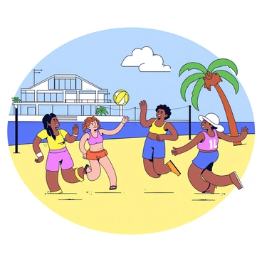 Tourists playing volleyball at a luxurious beach resort