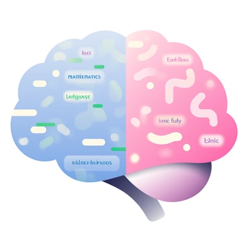 Illustration of a brain split into left and right hemispheres with their functions labeled