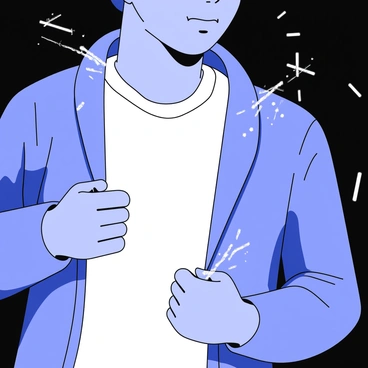 A nighttime scene with visible static sparks as someone removes a wool sweater in the dark