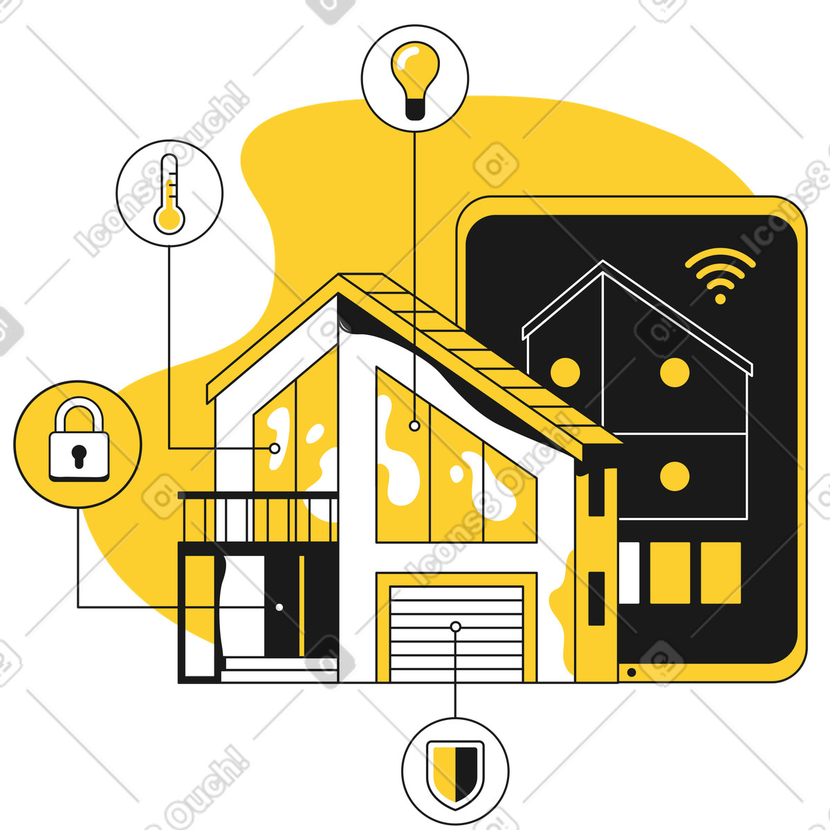 Smart home control via digital tablet, automation management illustration in Taxi style download in PNG, SVG