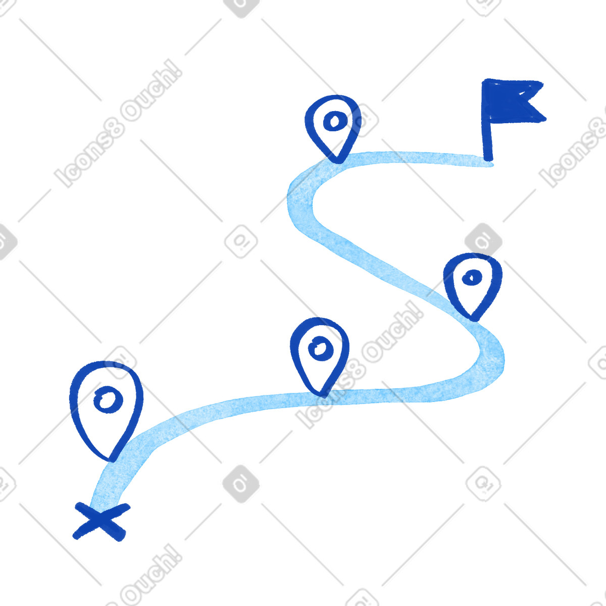 Ilustração de Road journey path with location pins and destination flag milestone em no estilo Tint para baixar em PNG, SVG