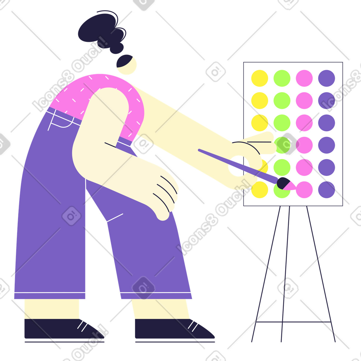 Donna che dipinge un quadro su tela illustrazione in stile Mellow scarica in PNG, SVG