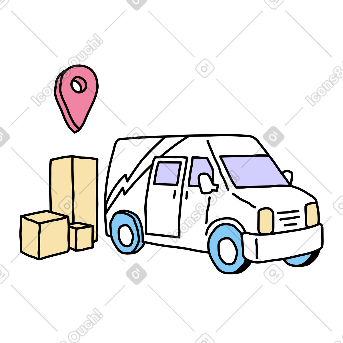 Notes スタイルの Car delivering the goods in boxes のイラストをPNG、SVG形式でダウンロード