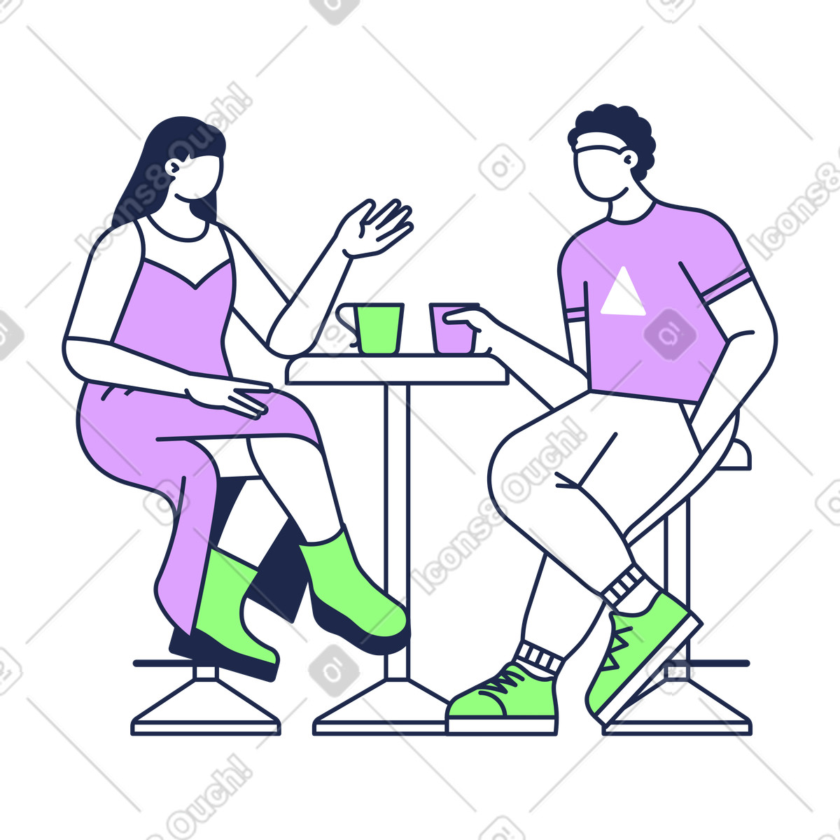 Ilustração de Sharing drinks and conversation at café, Relaxation or leisure time em no estilo Outline para baixar em PNG, SVG