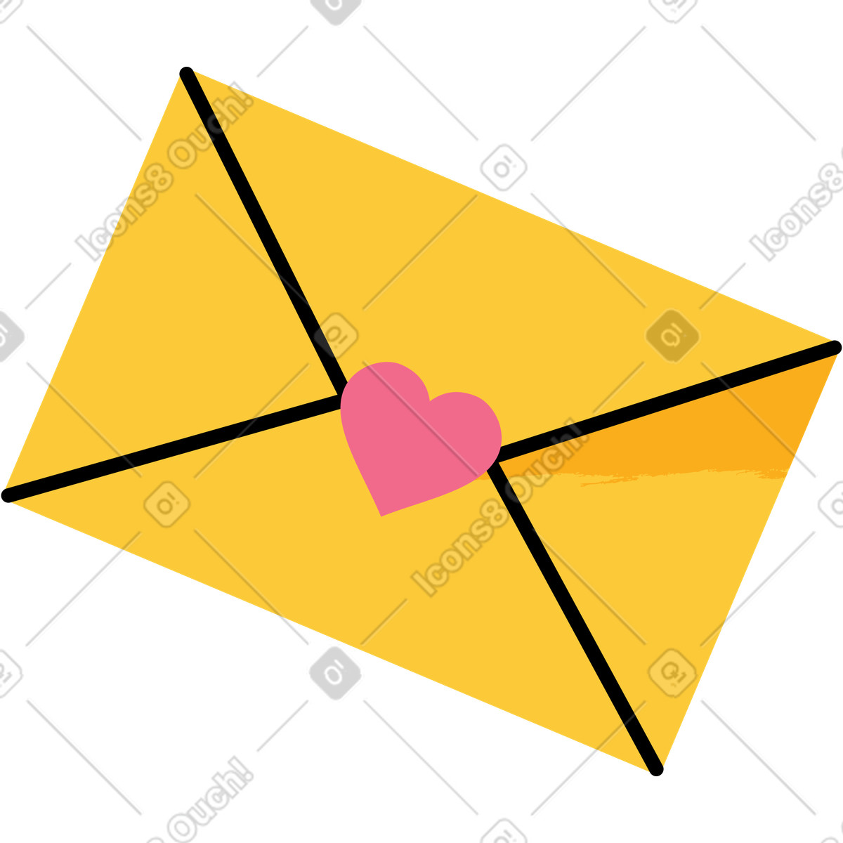 Juicy スタイルの ハートの黄色い封筒 のイラストをPNG、SVG形式でダウンロード