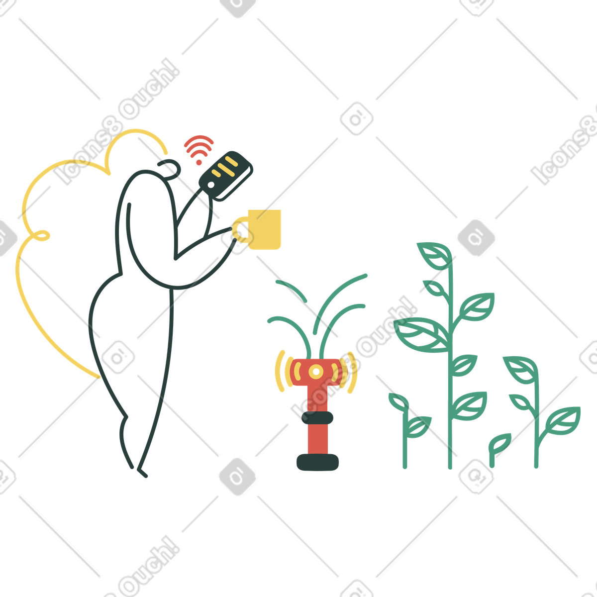Intelligentes bewässerungssystem-Illustration im Macaroni-Stil als Download in PNG, SVG