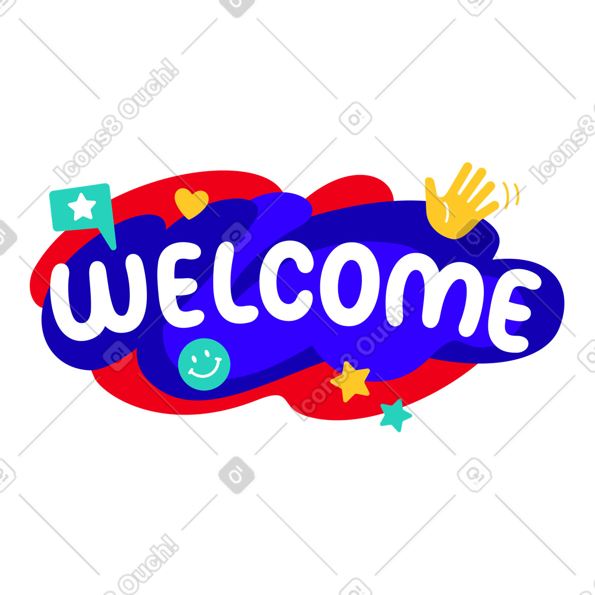 Lettering welcome text with social media elements illustration in Rocky style download in PNG, SVG