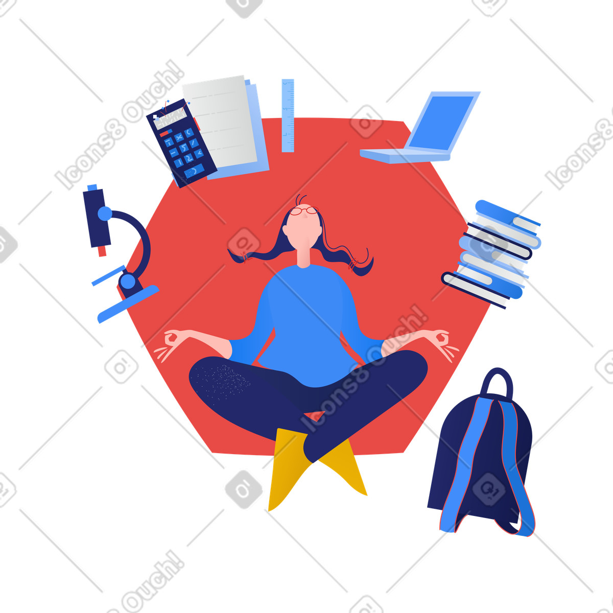 Der student meditiert-Illustration im Clip-Stil als Download in PNG, SVG