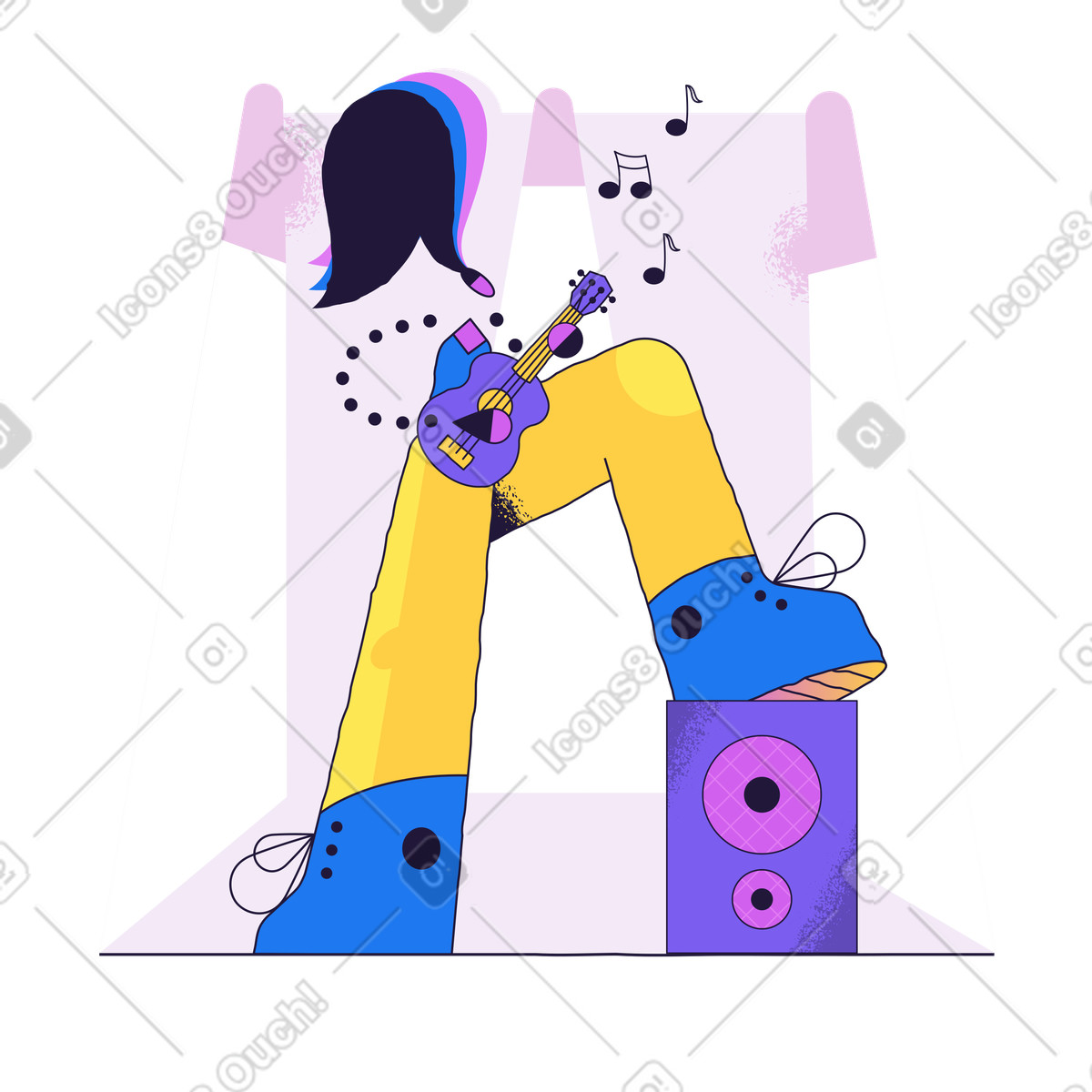 Woman playing guitar on stage illustration in Conifer style download in PNG, SVG