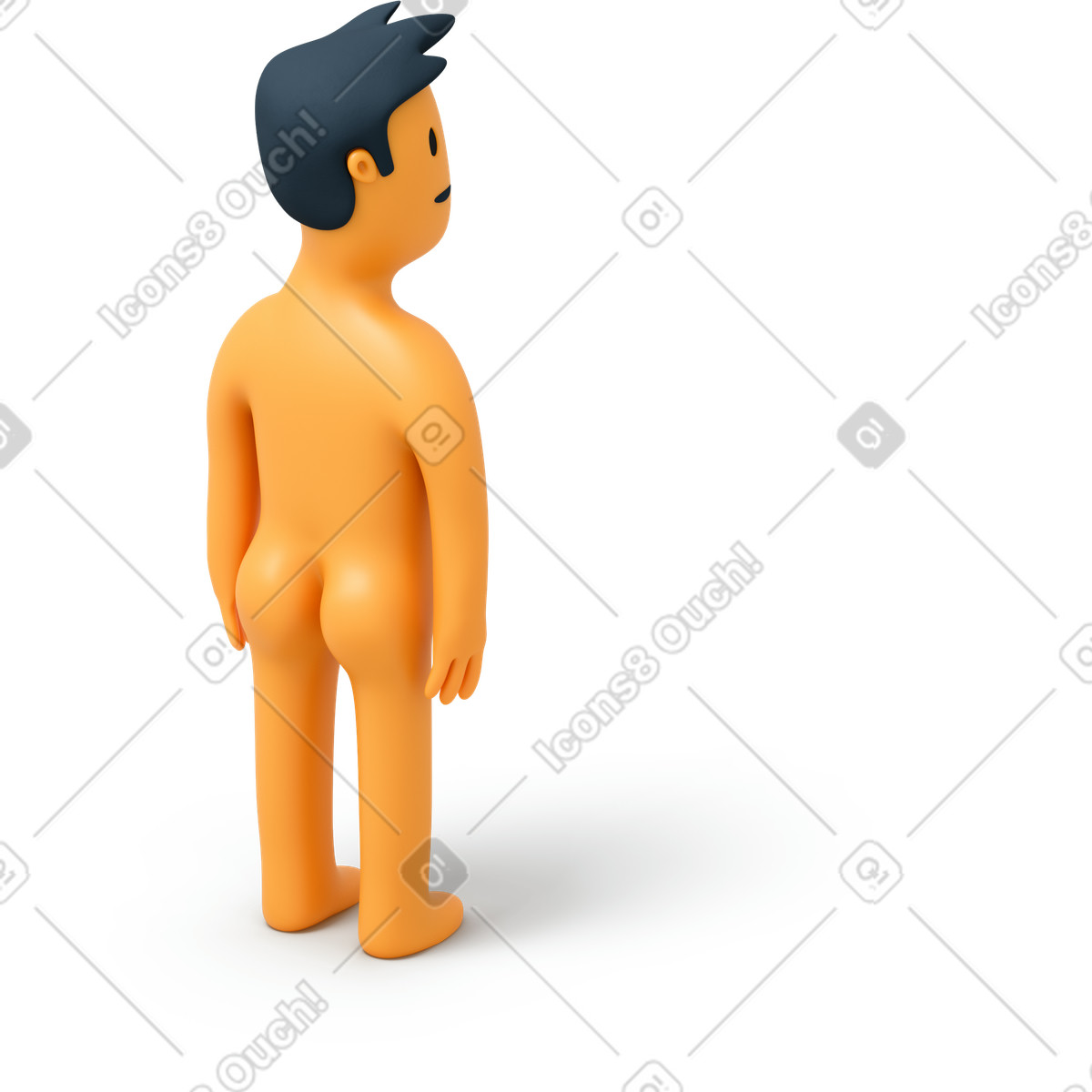 Back view of naked standing man illustration in 3D Flame style download in PNG, SVG