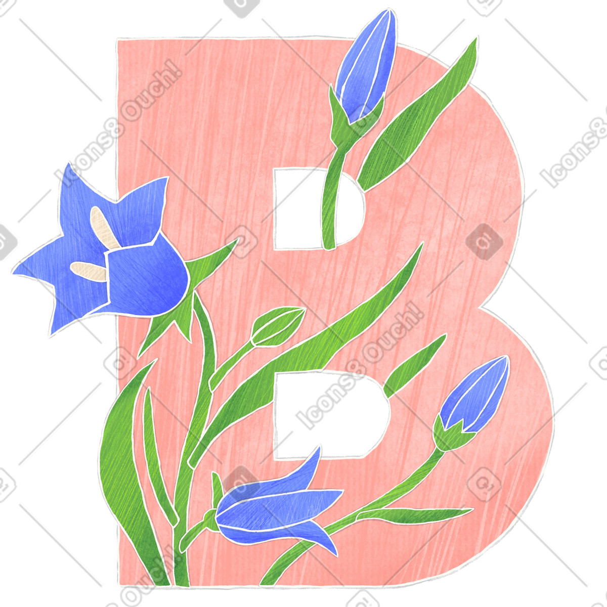 Lettera b rosa intrecciata con giacinti illustrazione in stile Crafty scarica in PNG, SVG