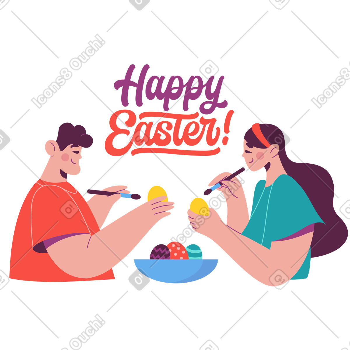 Happy Easter greeting card, Holiday celebration and egg decorating-Illustration im Sammy-Stil als Download in PNG, SVG