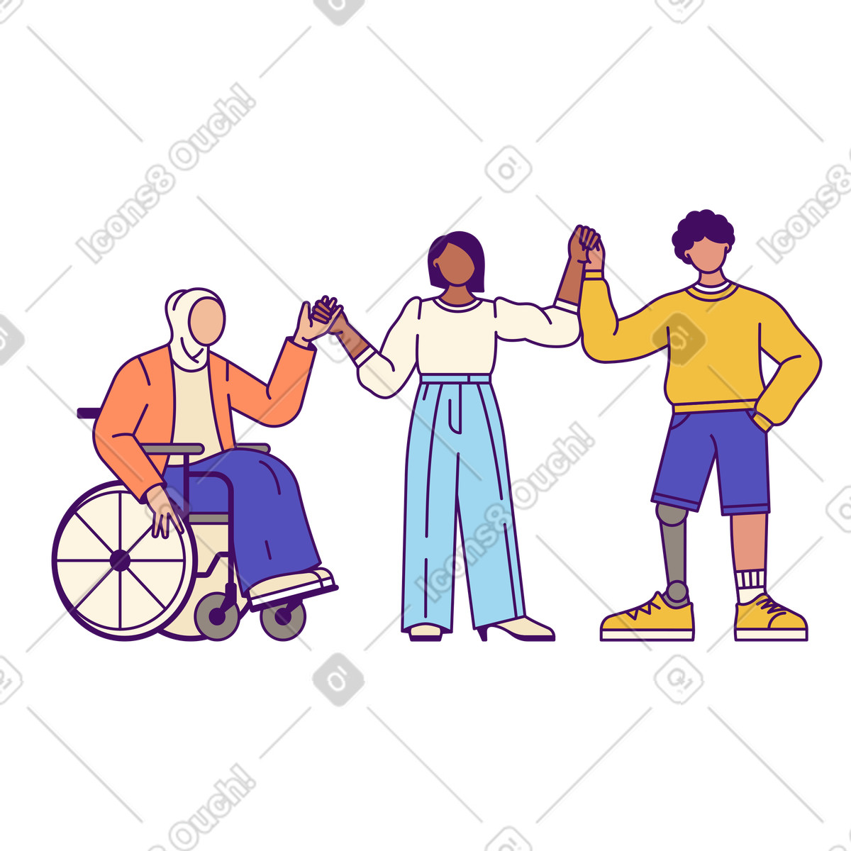Illustration Diverse people supporting each other, unity and social equity dans le style Simplistic à télécharger aux formats PNG, SVG