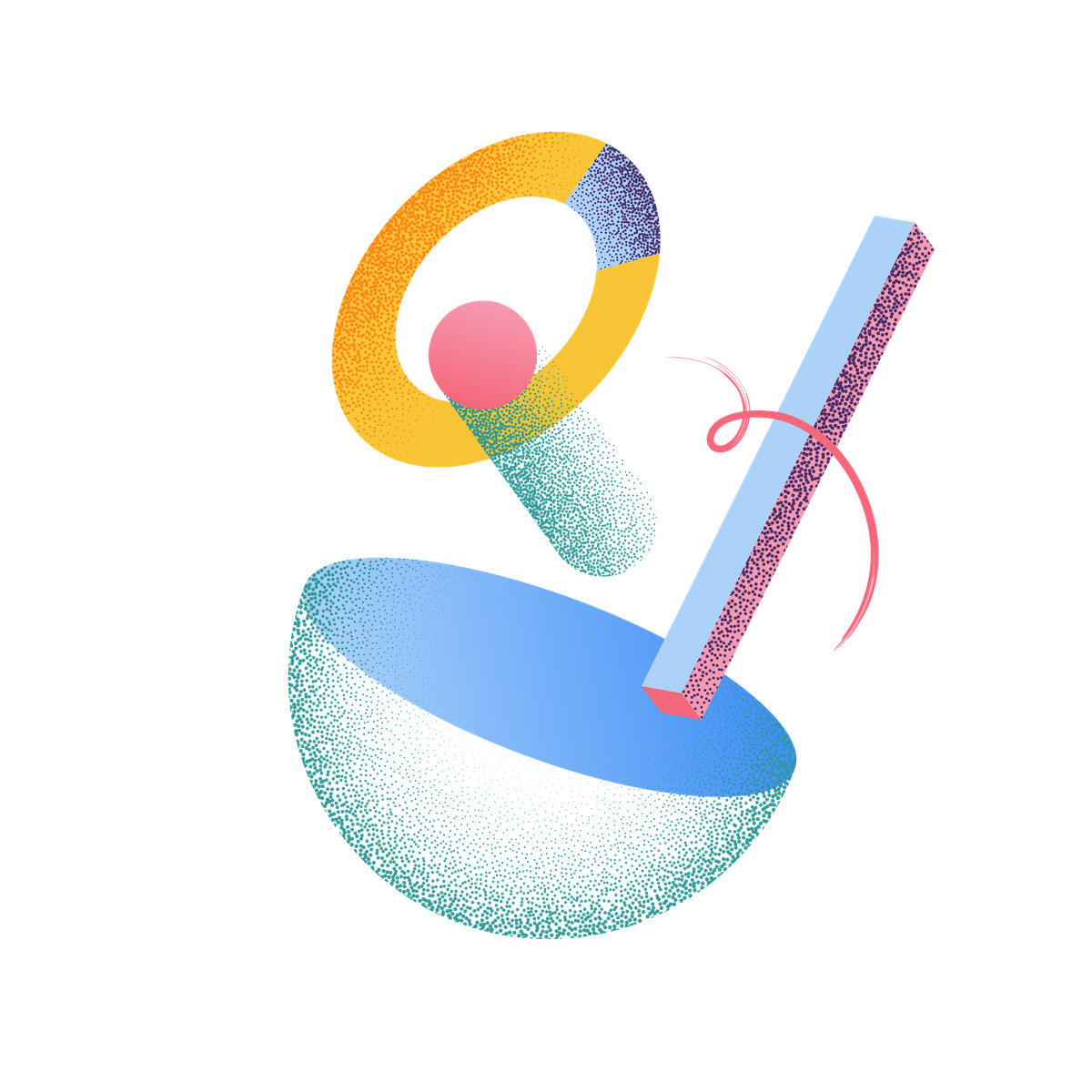 Grain スタイルの Colorful geometric shape composition for visual creativity のイラストをPNG、SVG形式でダウンロード