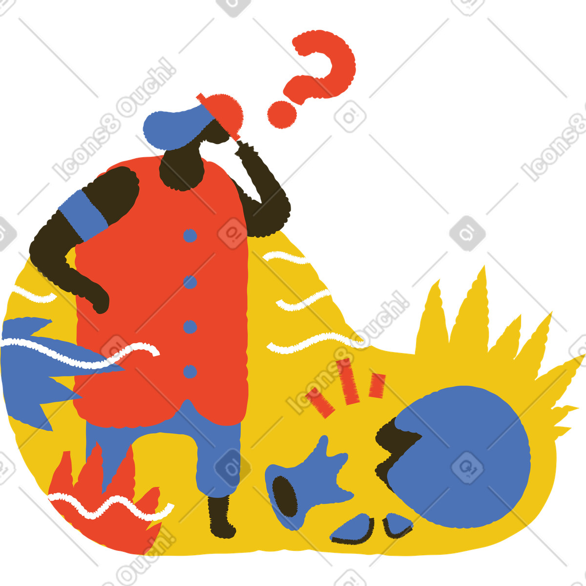 下载 Bermuda 风格的 Confusion over a broken vase, System failure or fatal error concept 插画，支持 PNG、SVG 格式