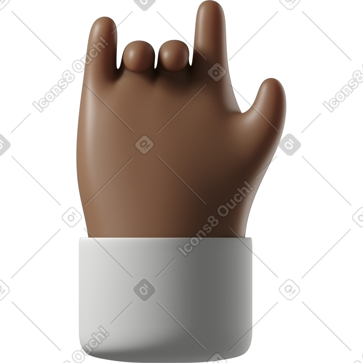 Ilustración Mano de piel marrón oscura que te ama firmar en estilo 3D Hands Fun&Wild a descargar en PNG y SVG