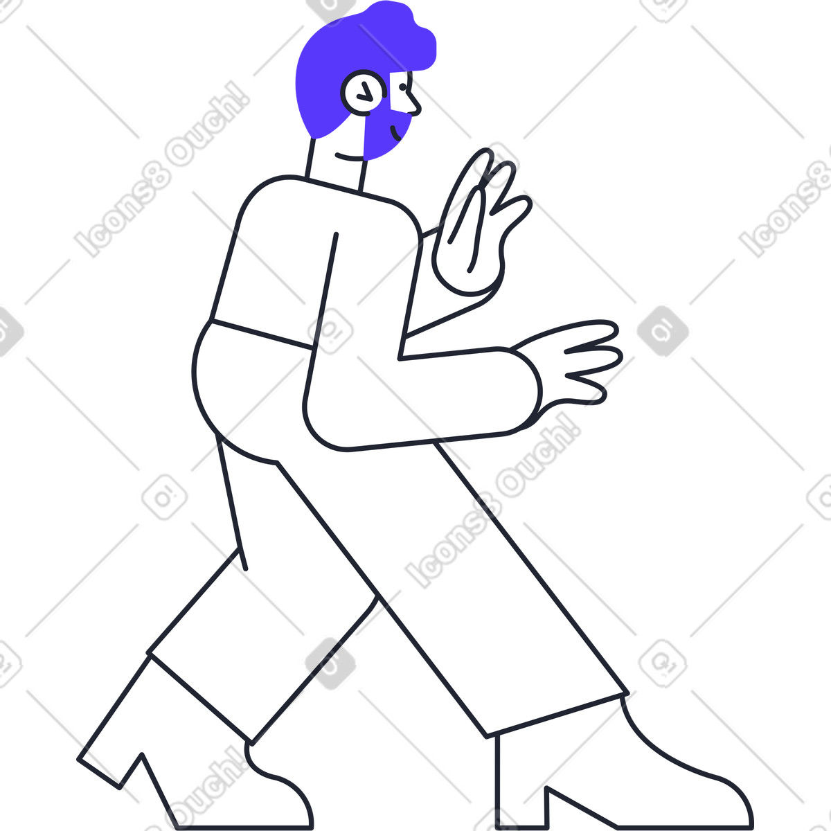 Blue haired man sneaking illustrazione in stile Pablita scarica in PNG, SVG