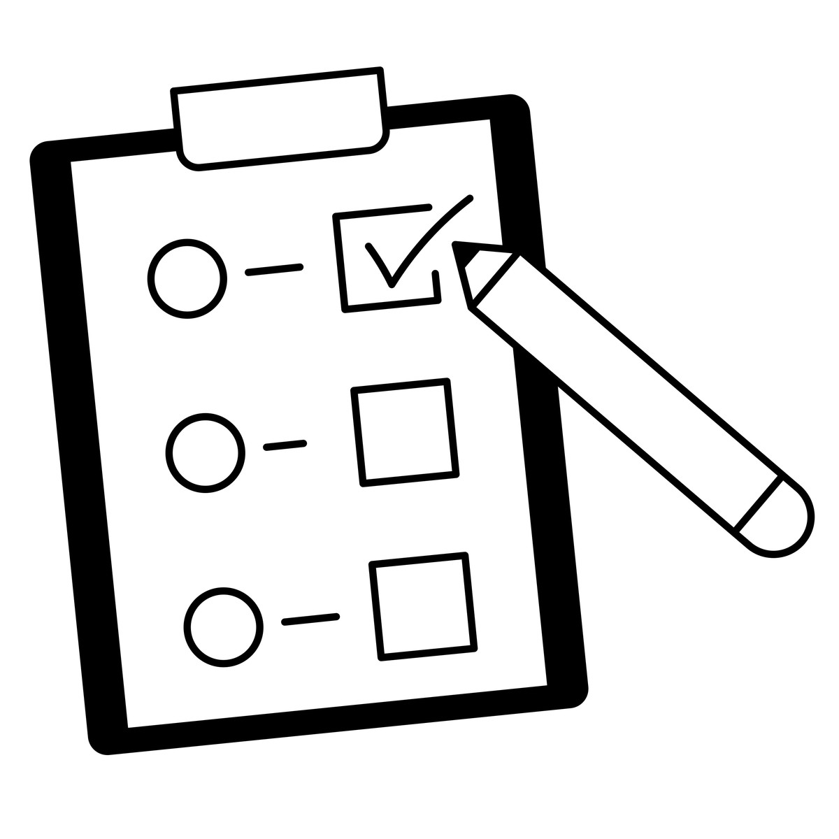 Ilustração de Survey checklist form with pen ticking box beside question em no estilo Notion Line Art para baixar em PNG, SVG