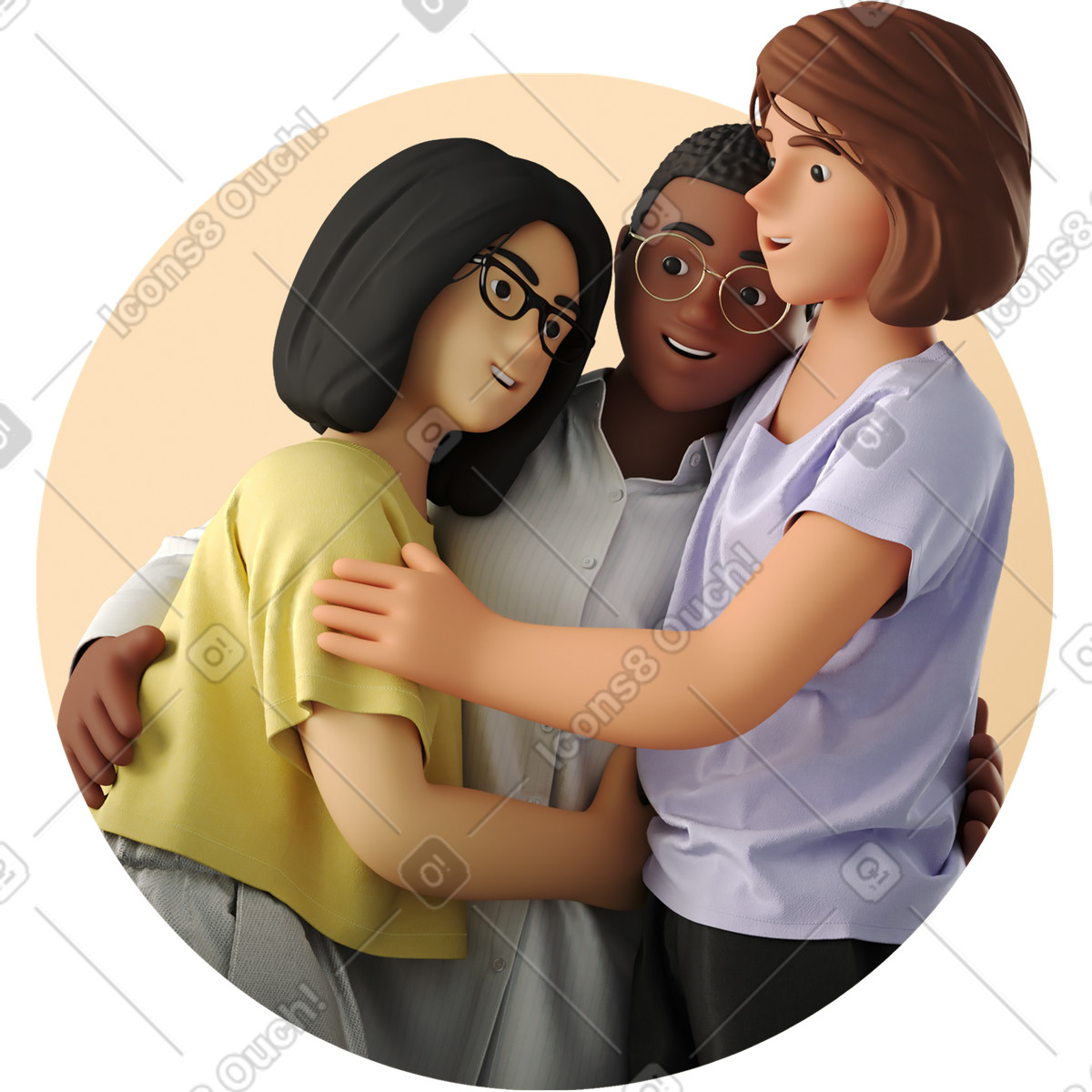 Illustration Avatar de trois jeunes femmes s'embrassant dans le style 3D Business à télécharger aux formats PNG, SVG