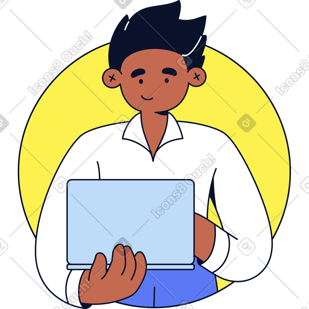 Ilustração de Jovem olhando para laptop em no estilo Flexy baixar em PNG, SVG