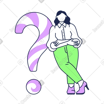 Femme appuyée sur un point d'interrogation PNG, SVG