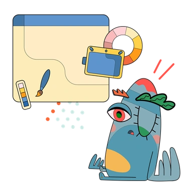 A colorful character with a paint palette - Surr style illustration