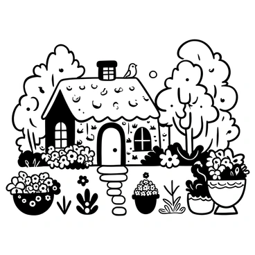 An idyllic cottage covered in ivy and surrounded by a blooming garden