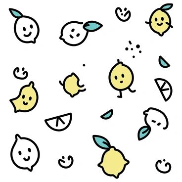 A white page filled with playful lemon doodles. The lemons vary in size and are drawn in simple, curved lines. Some lemons have smiling faces and cartoonish eyes, while others have small, playful arms and legs. There are lemon slices scattered throughout, each slice showing the bright yellow interior. Some doodles feature lemon leaves, sketched in green, adding contrast. The overall arrangement is whimsical and light-hearted, with lemons positioned at different angles and orientations.