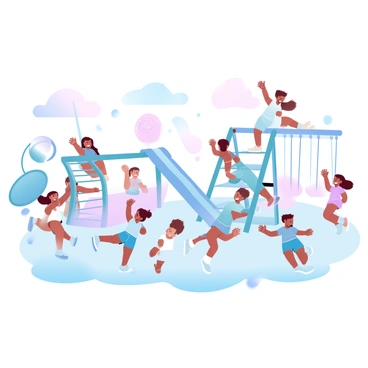A group of children is playing on a school playground filled with colorful equipment. Some children are climbing on jungle gyms, showcasing their skills as they navigate the climbing bars. Others are running around, laughing and enjoying their time together. Brightly colored slides can be seen in the background, while swings gently sway as children take turns. The scene is vibrant, filled with joy and energy as the children engage in various activities.