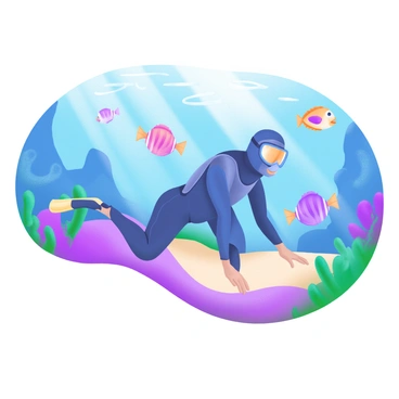 A diver in a sleek wetsuit is engaging in a knee plank on the ocean floor. The diver's form is strong and stable, with a focused expression. Surrounding the diver are colorful fish swimming through the clear blue water. Some fish are close to the diver, while others are exploring the coral formations in the background. Sunlight filters down from the surface, casting shimmering patterns on the sandy ocean floor.