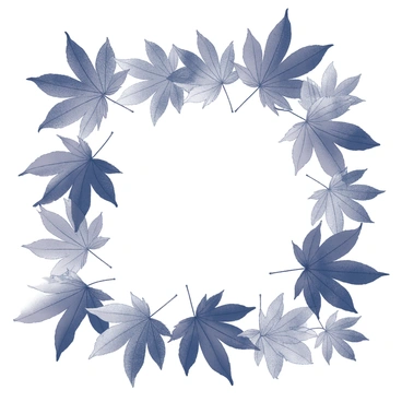 A frame made from an arrangement of autumn leaves. The leaves are intricately layered and interwoven to form a rectangular shape. Each leaf displays various textures and shapes, showcasing the natural variations found in autumn foliage. The frame is designed to encase a blank space in the center, highlighting the beauty of the leaves surrounding it.
