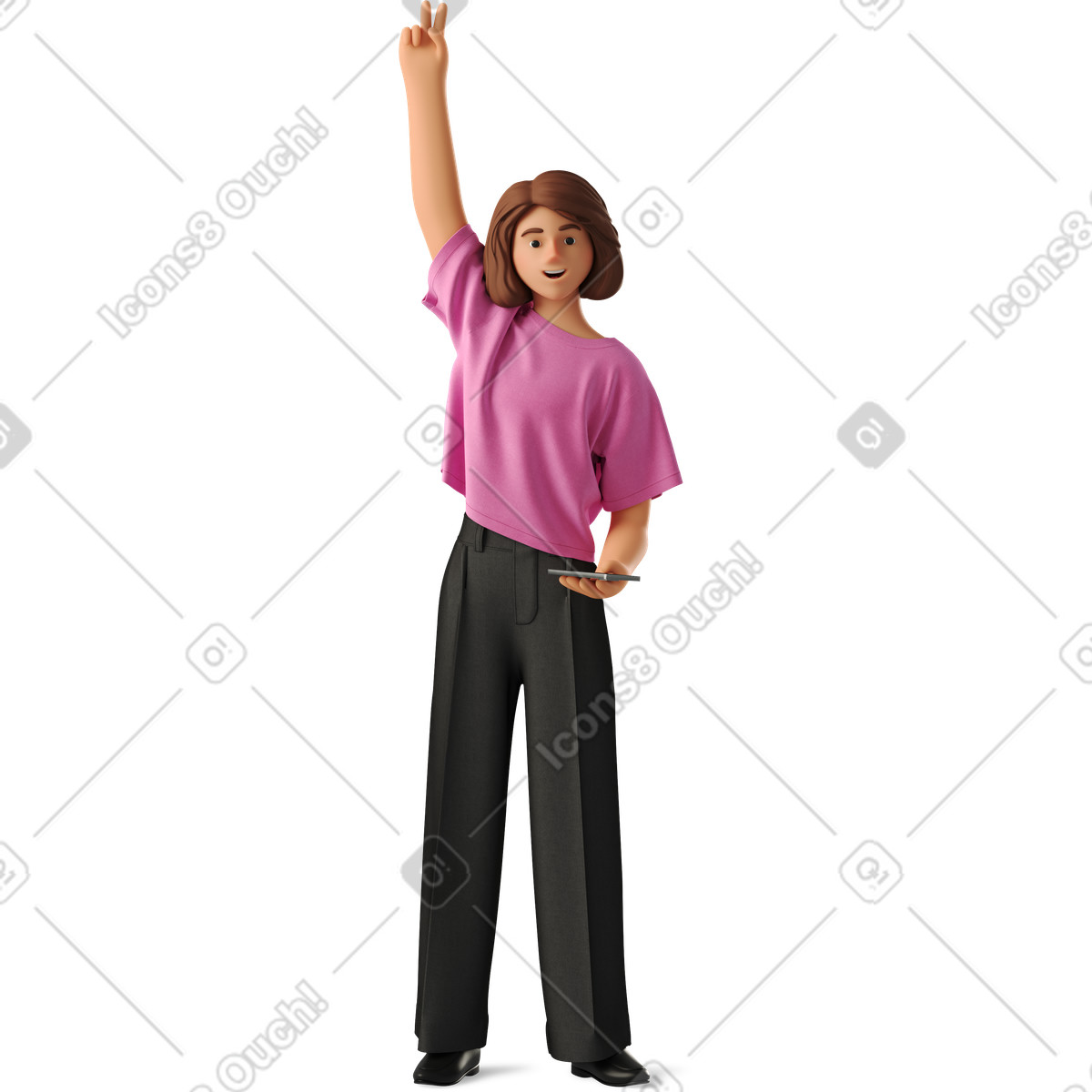 3D Business 스타일의 Young woman showing victory sign with her hand 일러스트레이션 PNG, SVG 다운로드