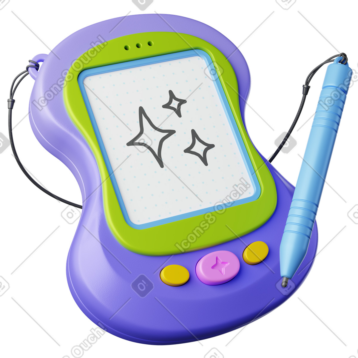 3D Plastic 스타일의 Tablet toy with stylus pen and sparkle drawing on screen 일러스트레이션 PNG, SVG 다운로드