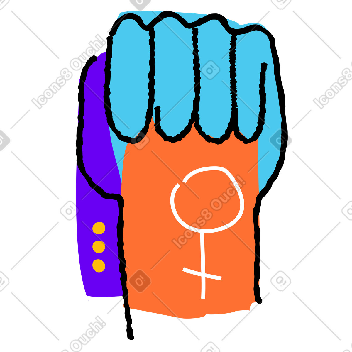 Ilustración Raised fist showing venus sign, Women's rights and equality en estilo Puzzle a descargar en PNG y SVG
